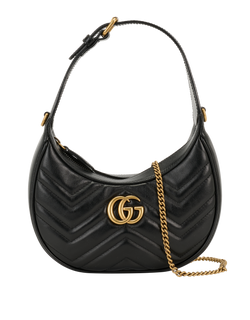 GG Marmont Half-moon Mini Bag, Leather, Black, 0416, S, 3*